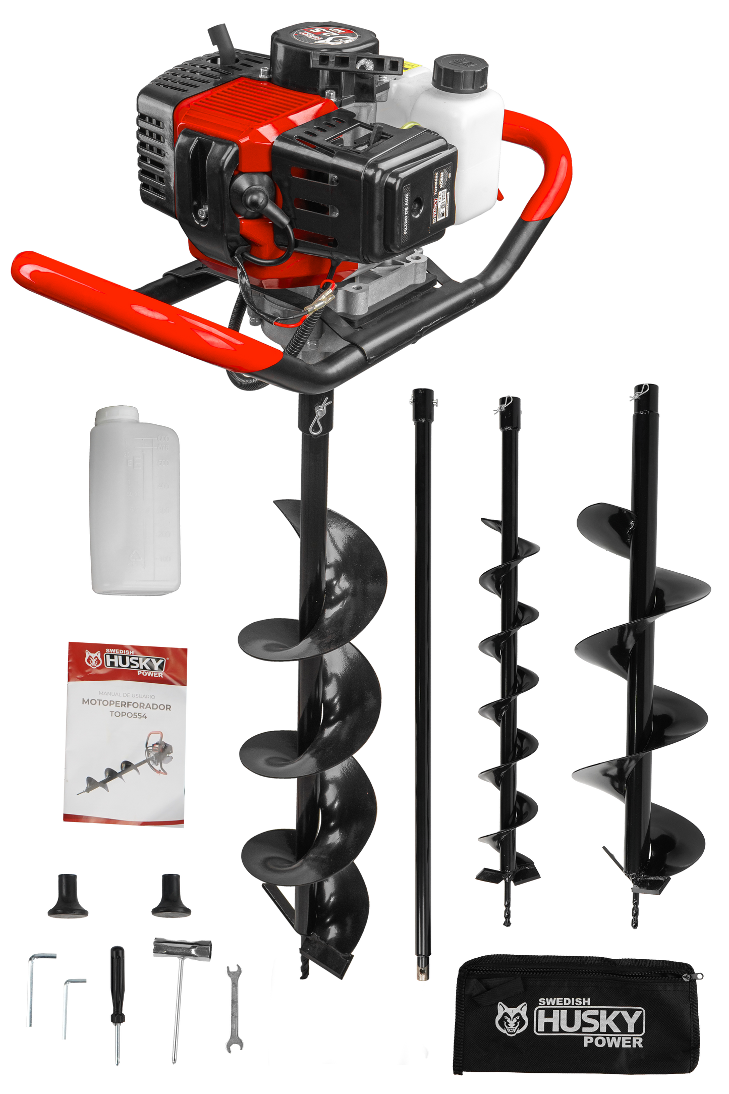 Motoperforadora Ahoyadora Con Motor A Gasolina 2 Tiempos De 52cc 2.5Hp 3 Barrenos Husky TOPO554