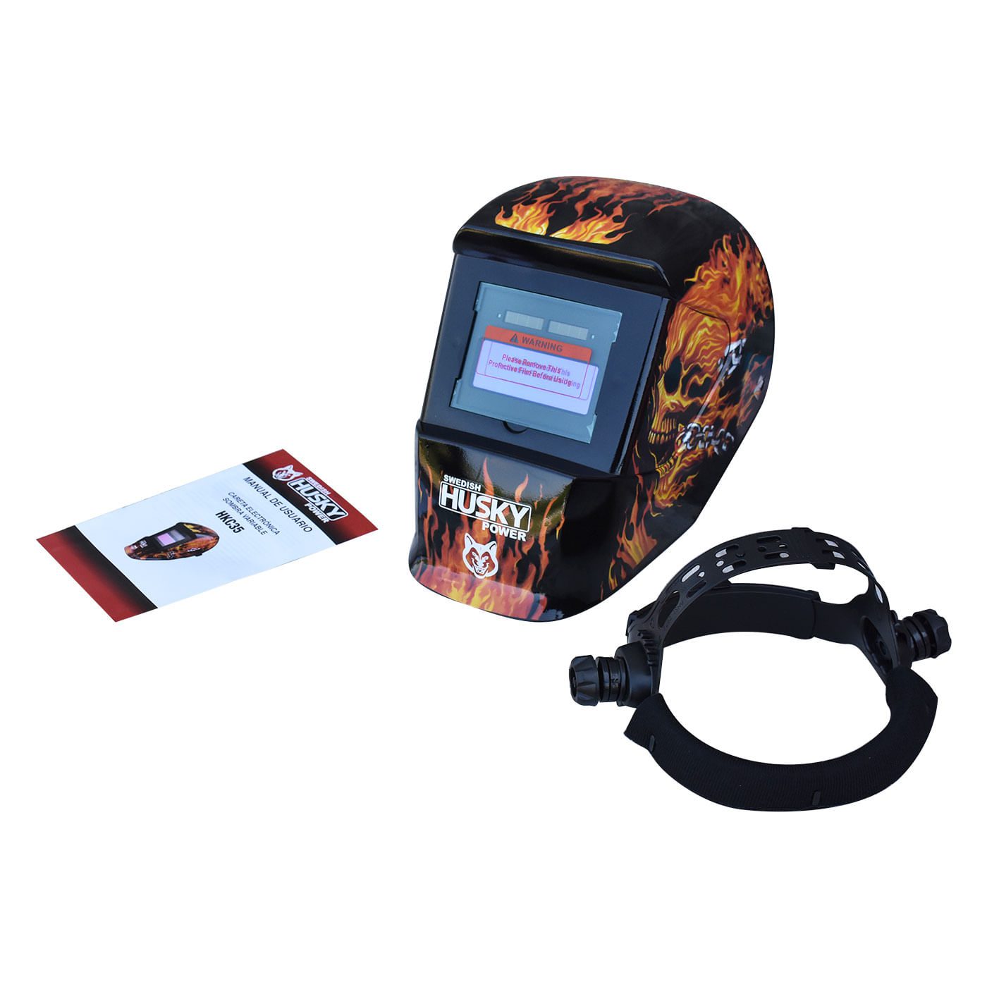 Careta Para Soldar Electrónica De Sombra Variable Llamas Husky HKC35