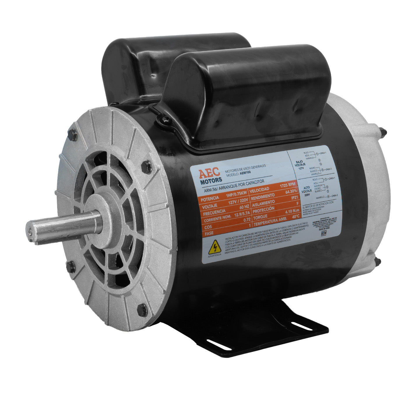 Motor Eléctrico 1 Hp Monofasico 110/220v 4 Polos  1725 rpm – AEM100  Aec Motors