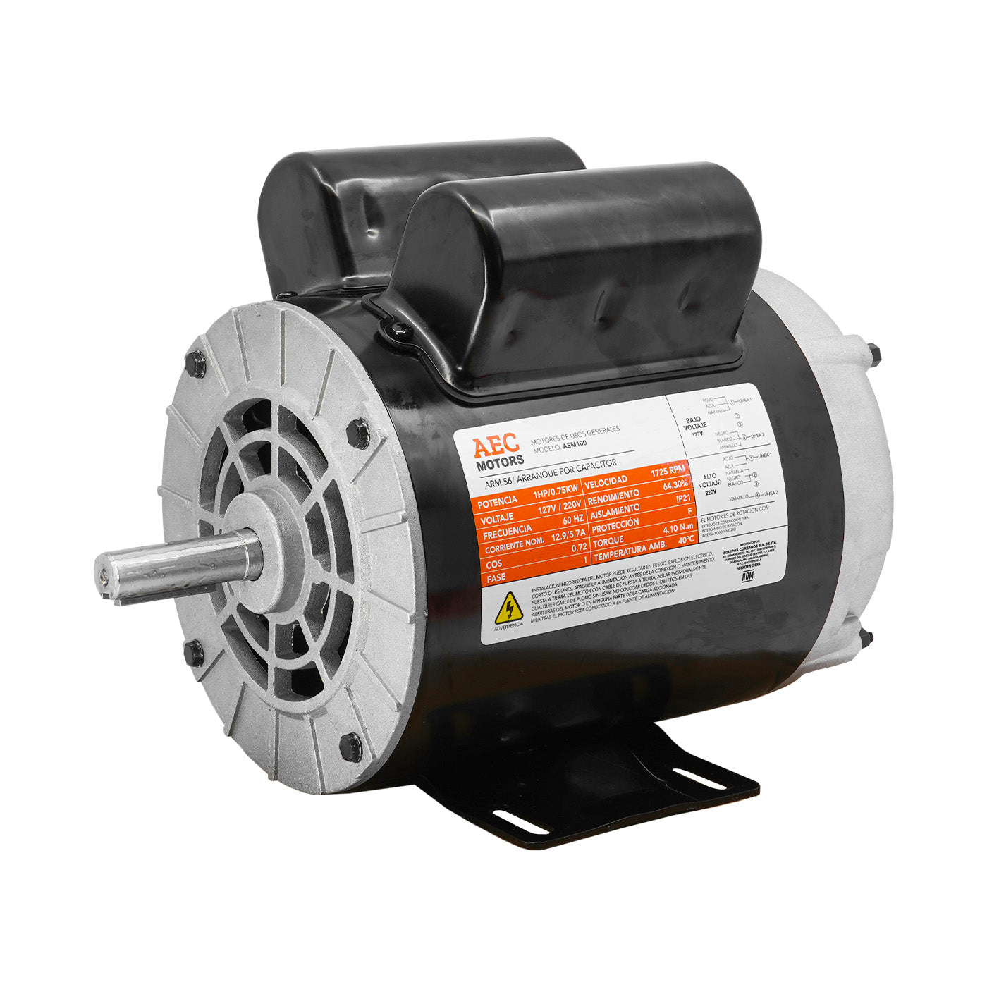 Motor Eléctrico 1 Hp Monofasico 110/220v 4 Polos  1725 rpm – AEM100  Aec Motors