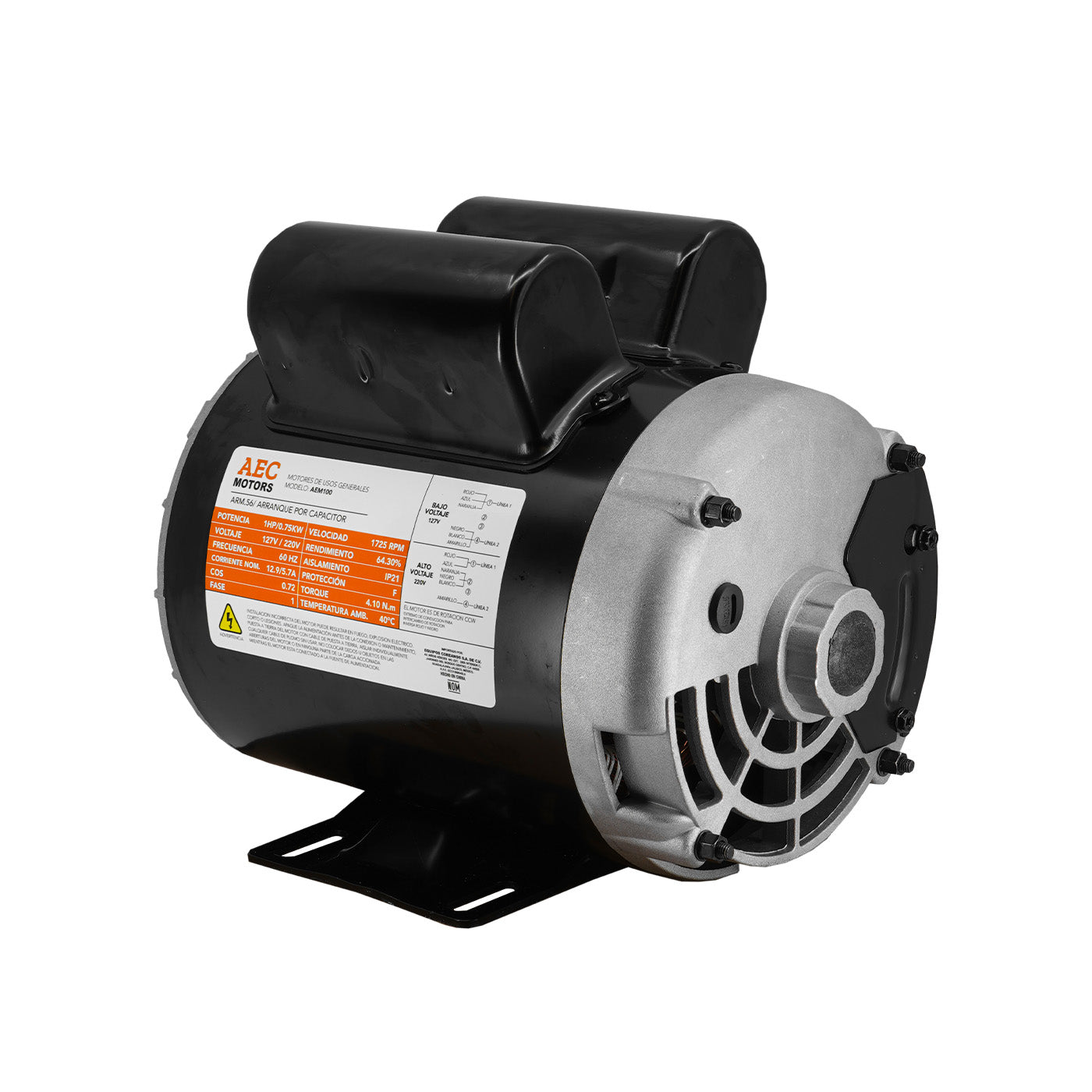 Motor Eléctrico 1 Hp Monofasico 110/220v 4 Polos  1725 rpm – AEM100  Aec Motors