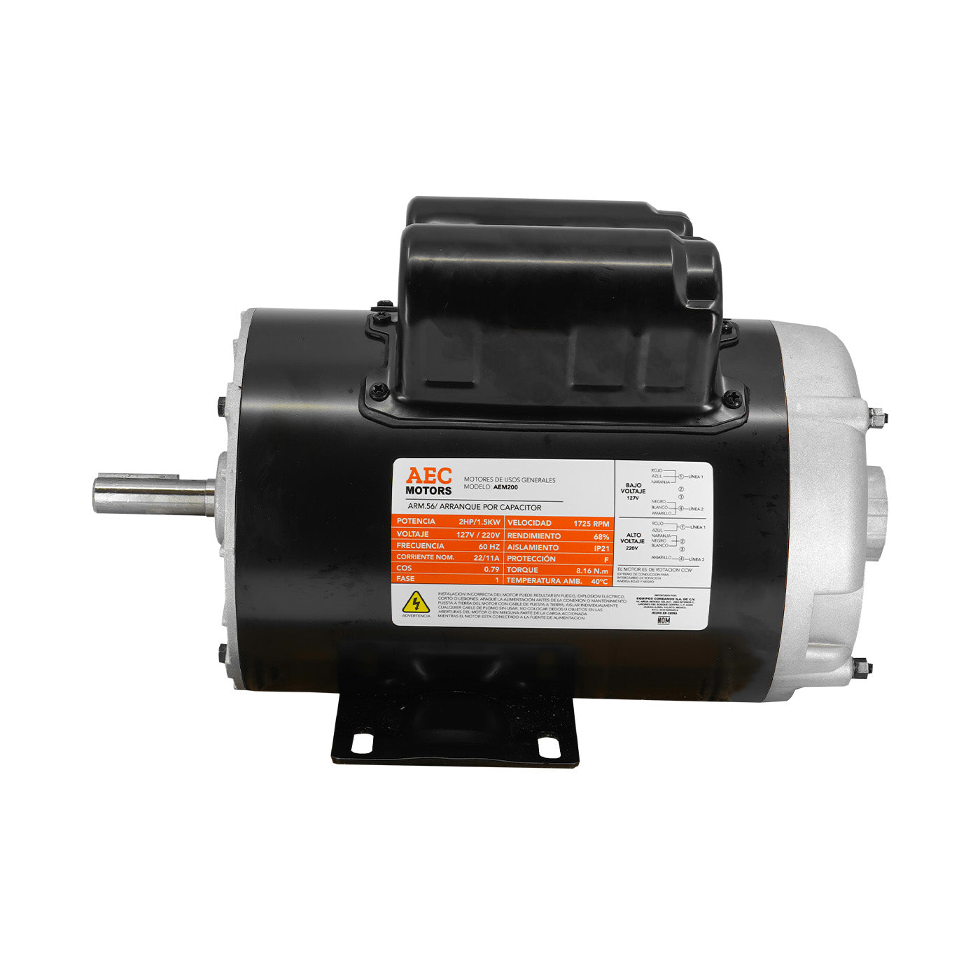 Motor Eléctrico 2 Hp Monofasico 110/220v 4 Polos 1725 rpm – AEM200 Aec Motors