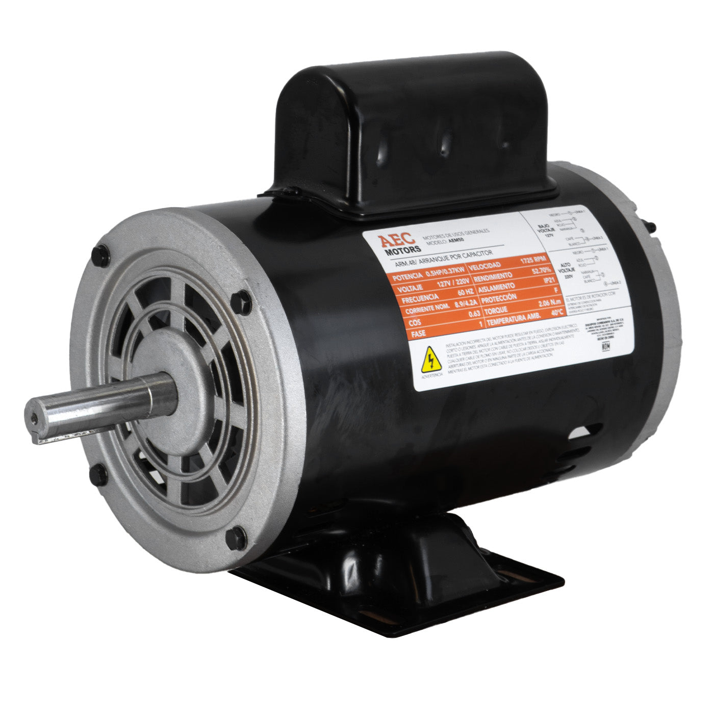 Motor Eléctrico 1/2 Hp Monofasico 110/220v  4 Polos  1725 rpm – AEM50   Aec Motors