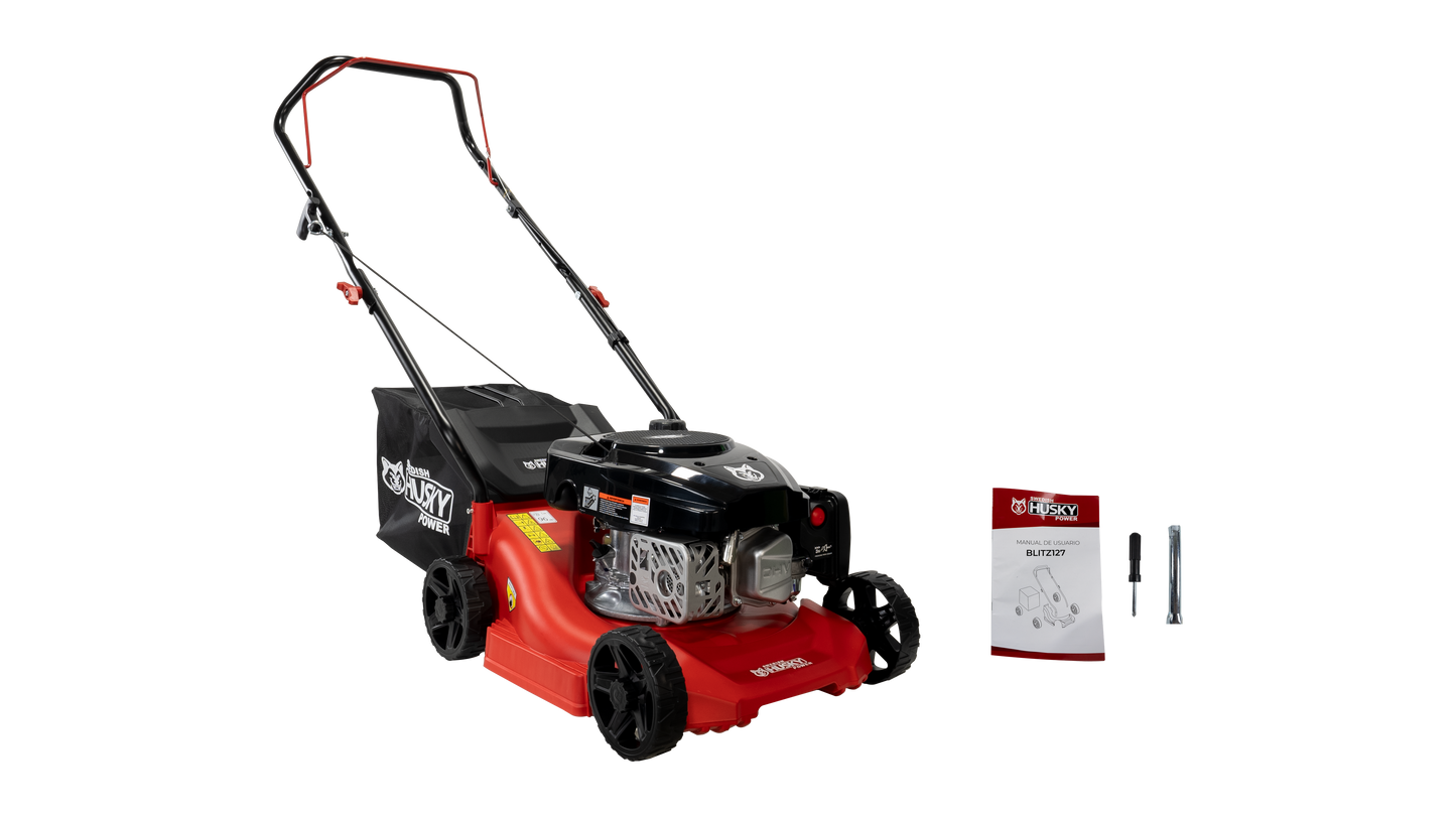 Podadora Cortadora De Pasto Con Bolsa Recolectora Y Motor A Gasolina 3 Hp 127cc HUSKY POWER -BLITZ127