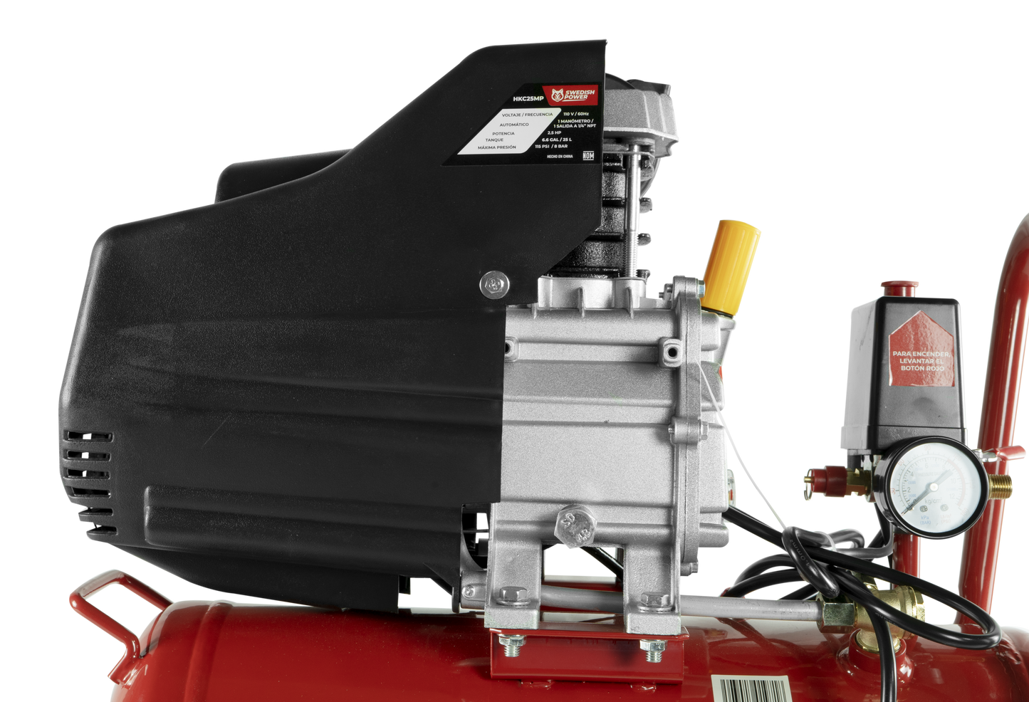 Kit Compresor de Aire Eléctrico De 2.5 Hp 110V Con Tanque De 25 Litros Y 115 Psi Con Pistola De Gravedad y Manguera De 3 Metros Husky HKC25MP