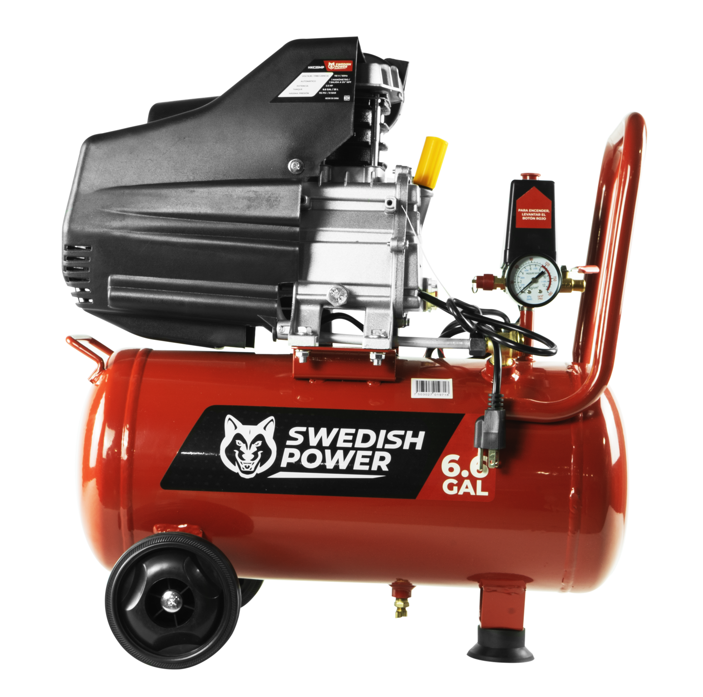 Kit Compresor de Aire Eléctrico De 2.5 Hp 110V Con Tanque De 25 Litros Y 115 Psi Con Pistola De Gravedad y Manguera De 3 Metros Husky HKC25MP