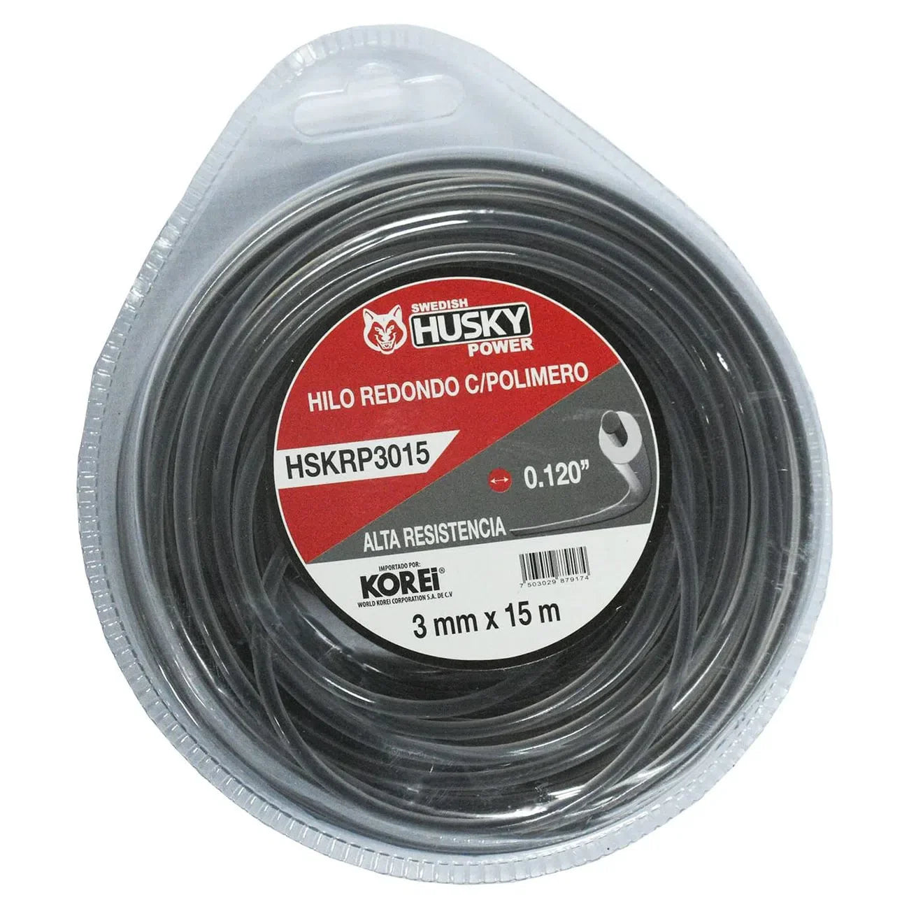 Hilo Dual Redondo Para Desbrozadora Desmalezadora Alta Resistencia de 3mm (0.120") x 15m HSKRP3015