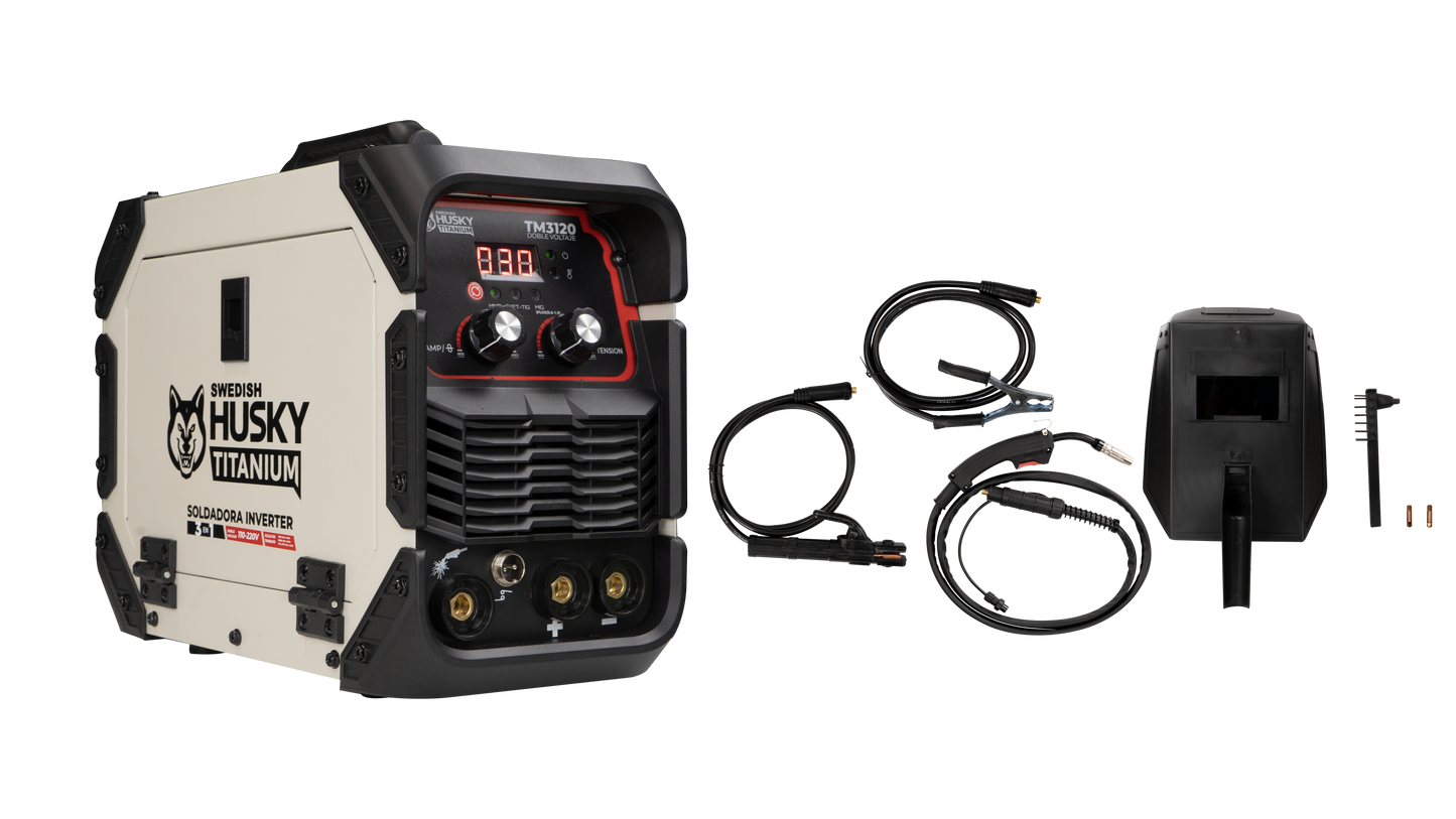 Soldadora Inverter Profesional 3 En 1 TIG/MIG/MMA Doble Voltaje  120A 110v/220v SWEDISH HUSKY TITANIUM  TM3120