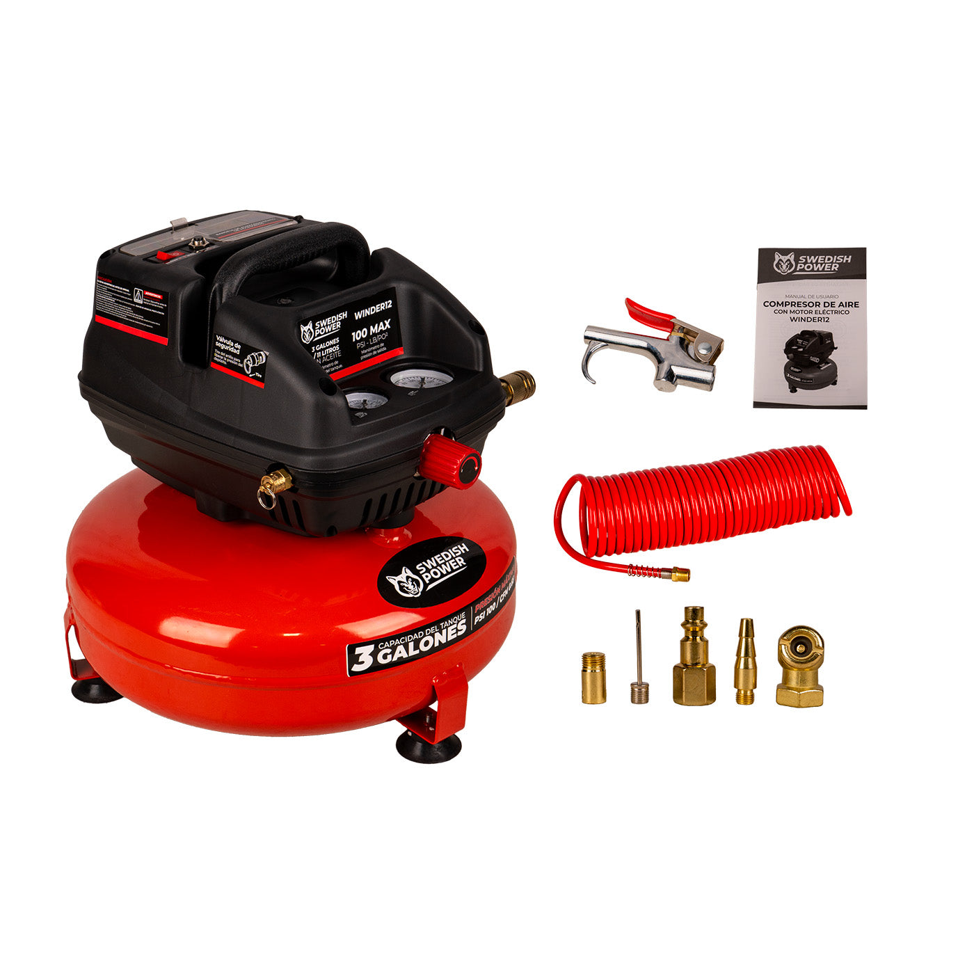 Mini Compresor De Aire Eléctrico Swedish Power 1/2 Hp 11 Litros C/Manguera y Soplador – Winder12