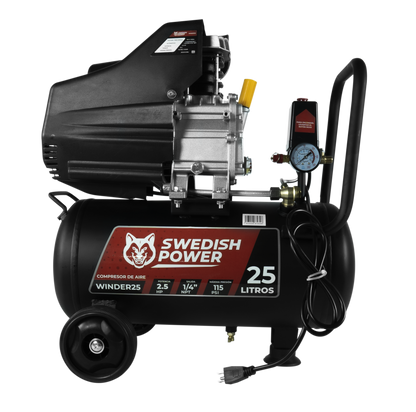 Kit Compresor de Aire Eléctrico De 2.5 Hp 110V Con Tanque De 25 Litros Y 115 Psi Con Pistola de Baja Presión y Manguera De 3 Metros Husky WINDER25