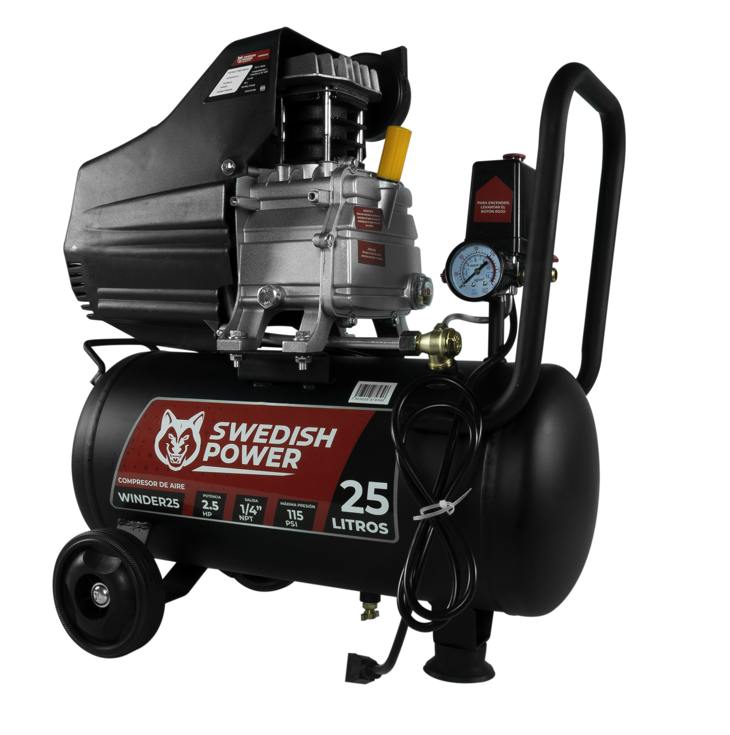 Kit Compresor de Aire Eléctrico De 2.5 Hp 110V Con Tanque De 25 Litros Y 115 Psi Con Pistola de Baja Presión y Manguera De 3 Metros Husky WINDER25