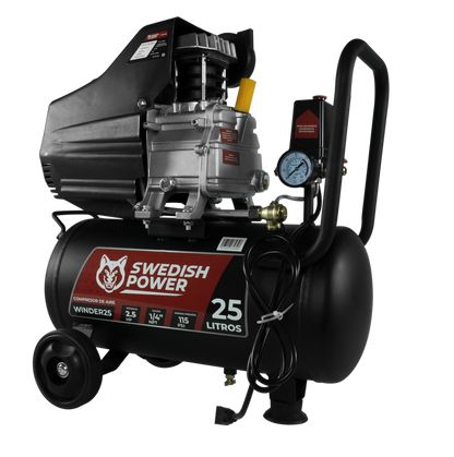 Kit Compresor de Aire Eléctrico De 2.5 Hp 110V Con Tanque De 25 Litros Y 115 Psi Con Pistola de Baja Presión y Manguera De 3 Metros Husky WINDER25