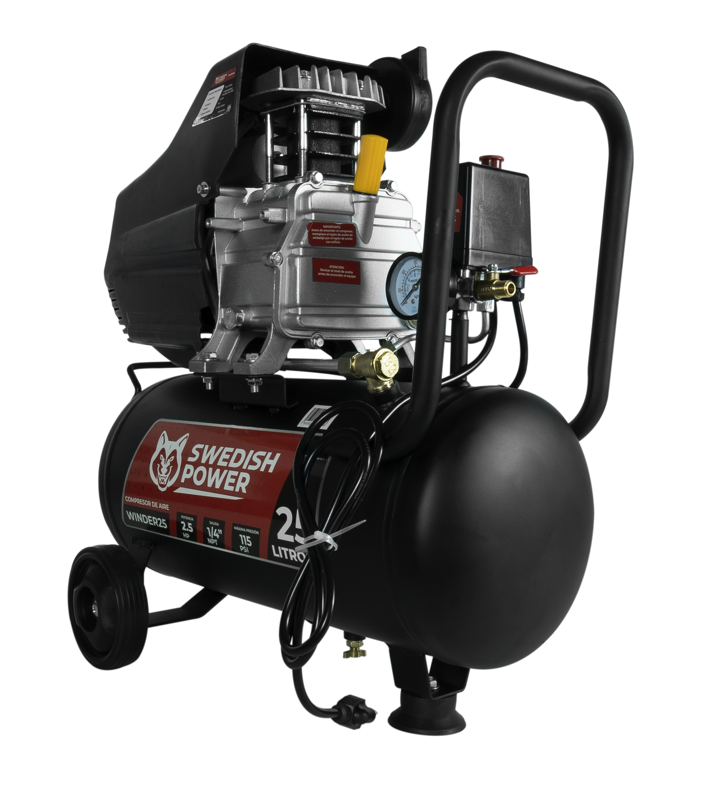 Kit Compresor de Aire Eléctrico De 2.5 Hp 110V Con Tanque De 25 Litros Y 115 Psi Con Pistola de Baja Presión y Manguera De 3 Metros Husky WINDER25