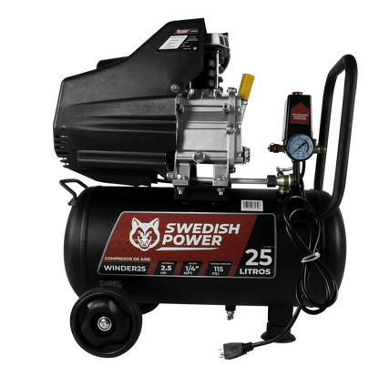 Kit Compresor de Aire Eléctrico De 2.5 Hp 110V Con Tanque De 25 Litros Y 115 Psi Con Pistola de Baja Presión y Manguera De 3 Metros Husky WINDER25